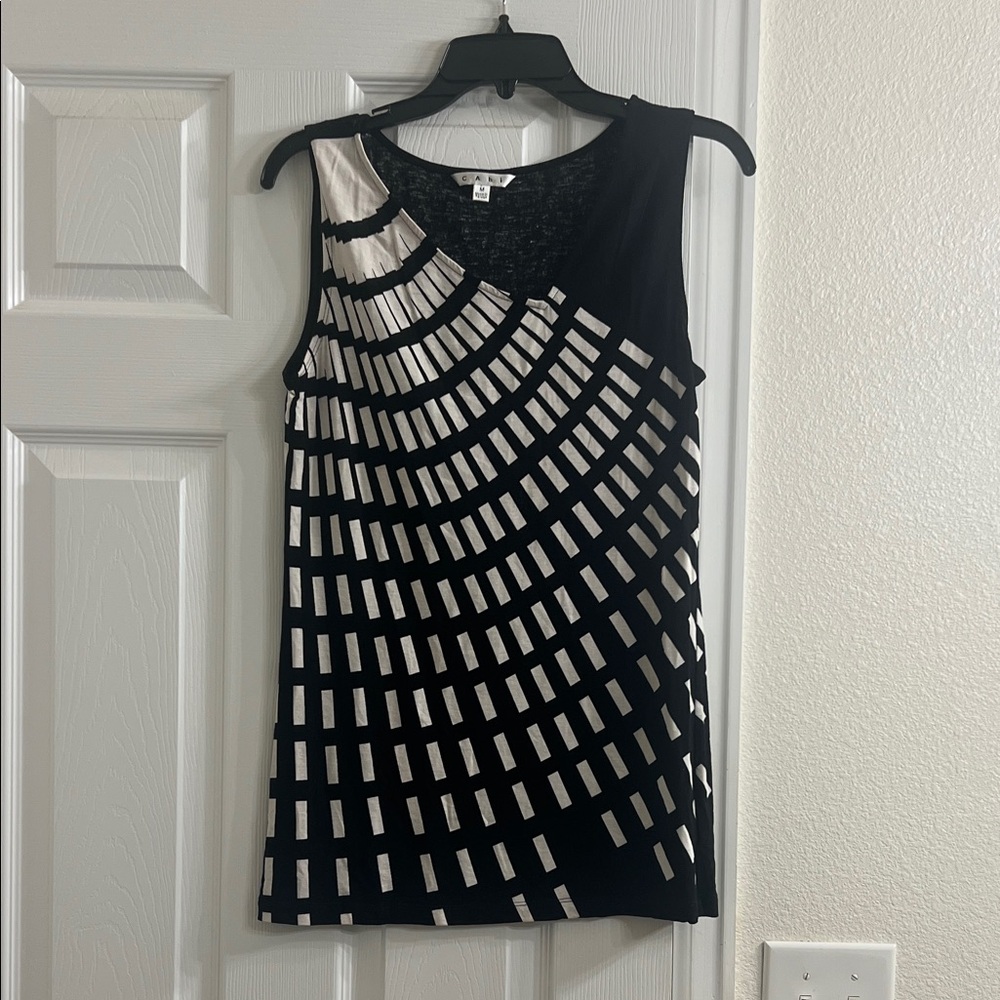 CAbi Black and White Geometric Tank Top